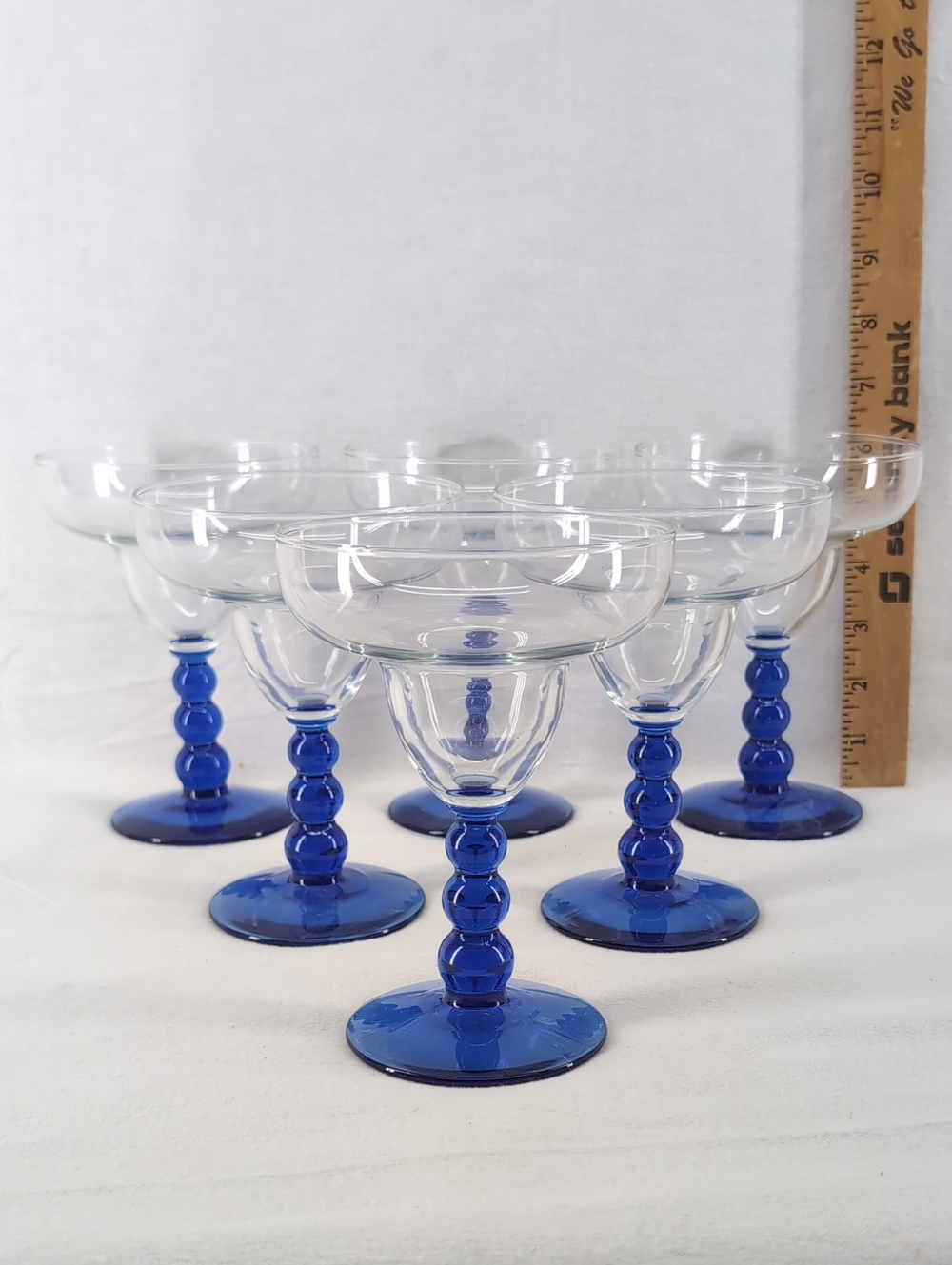 Vintage Libbey Metropolis Margarita Glasses W/ Cobalt Blue Bubble Stems - Set 6
